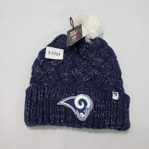 Los Angeles Rams Women Hat One Size Blue Beanie‎ Logo Metallic Pom Pom Knit NWT